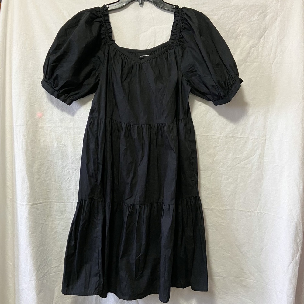 who what wear black tiered babydoll dress with puffy sleeves